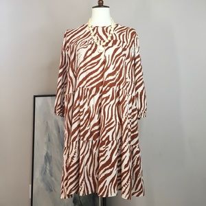 MTS tiered swing dress | Med | brown + cream zebra